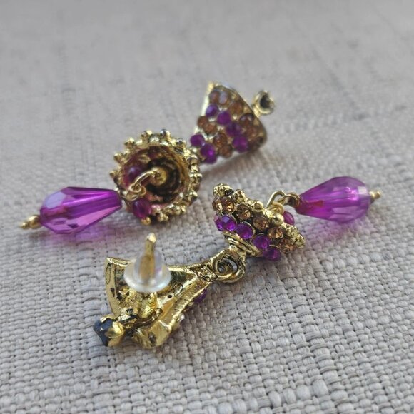 Fashion Earrings Gold/Purple Tone Crystal Drop Down Fashion Jewelry - Picture 6 of 11